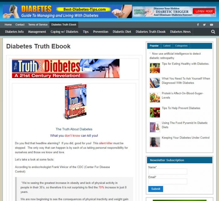 Diabetes Tips ebook website business